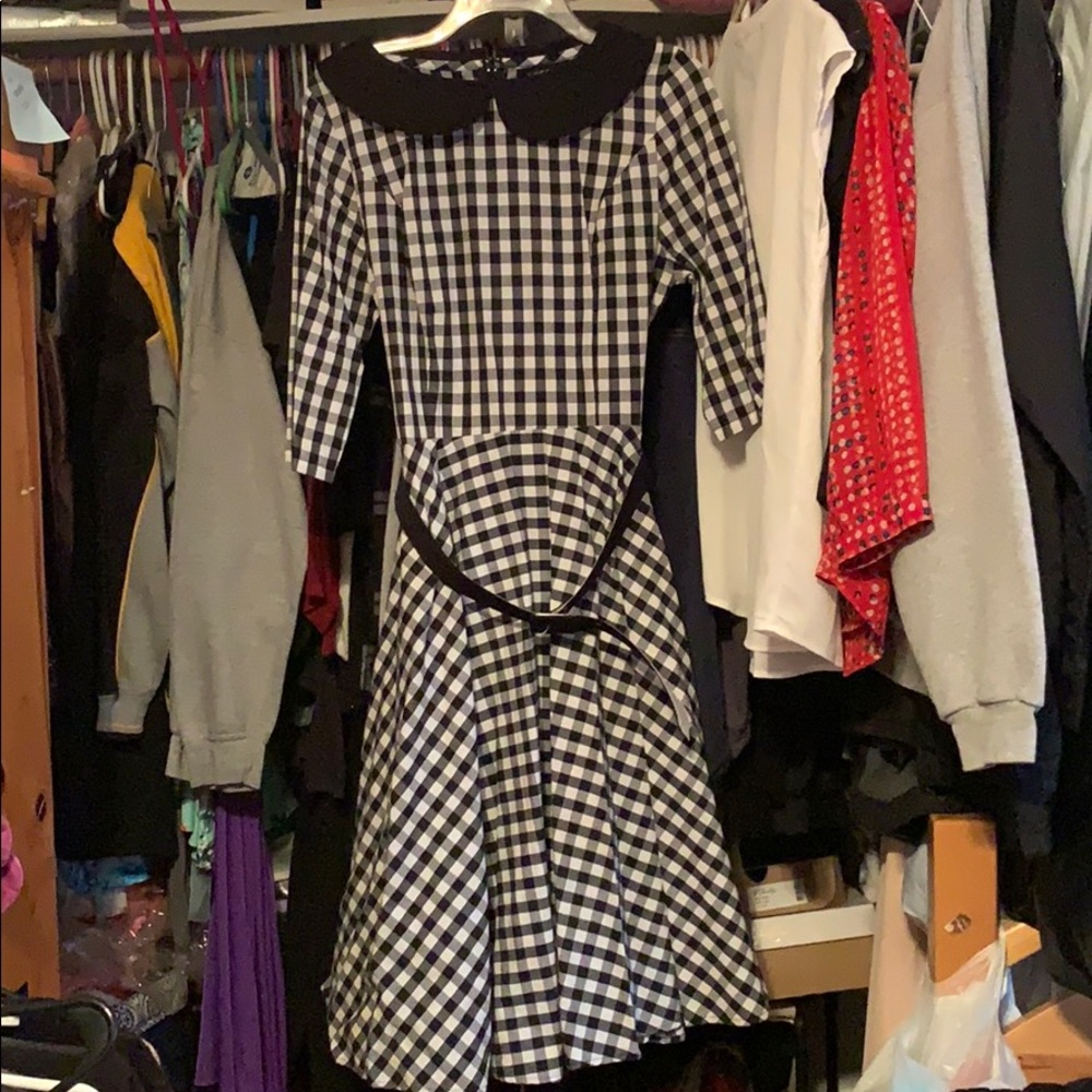 Black and white checkered dress with belt